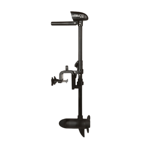 Elektroantrieb für Boote Haswing W-20 / 200W 12V, ein kompakter Außenborder mit ergonomischem, ausziehbarem Griff und robuster Halterung.