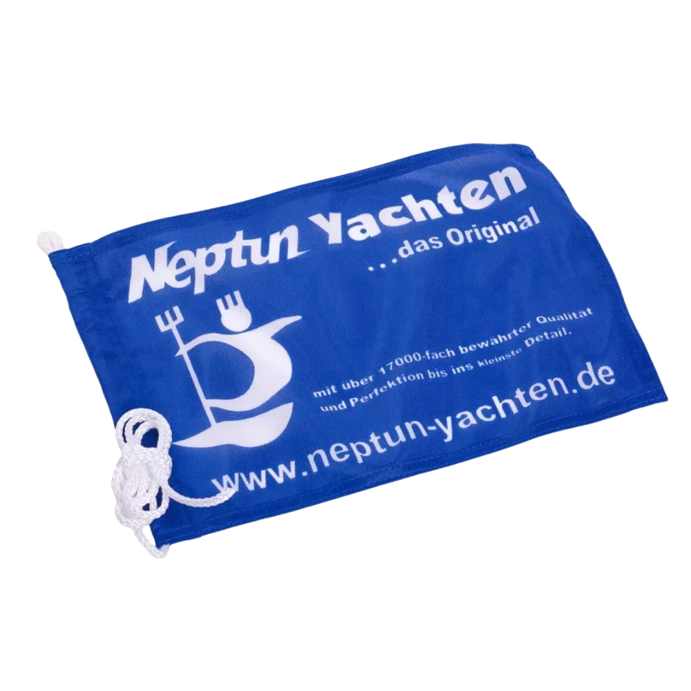 Neptun Yachten Wimpel – wetterfeste Polyester-Flagge in Blau-Weiß mit Logo, ideal als Mast- oder Bootswimpel für Segelboote und Yachten