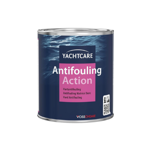 Ein Topf Yachtcare Antifouling Action Hartantifouling in der Farbe Schwarz, geeignet für den Bewuchsschutz von Segel- und Motorbooten in nordeuropäischen Gewässern.