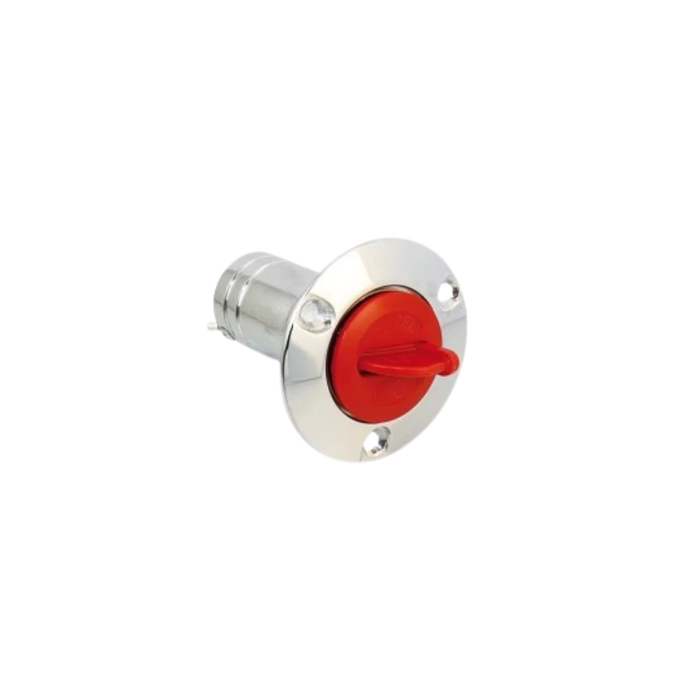 Tankeinfüllstutzen Benzin TF1238 Messing verchromt – patenter Klick-Verschluss, roter KS-Deckel ISO 4567