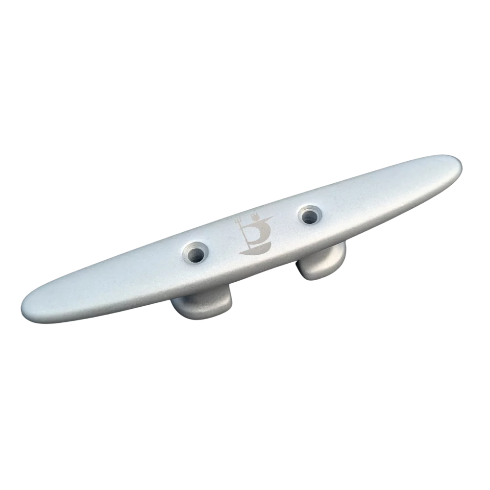 Neptun Belegklampe Aluminium 2-Loch 200 mm – Schrägansicht, silberfarbig eloxiert