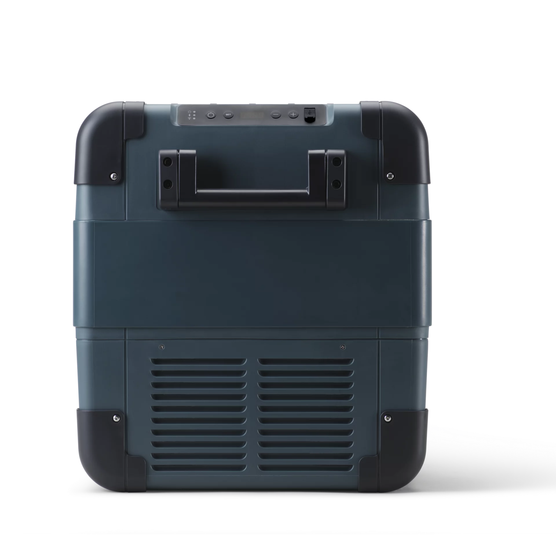 Dometic CFX2 57 Tragbare Kompressorkühlbox – 57 Liter, 12/24V & 230V Dometic CFX2 57 Kompressorkühlbox – Bedienfeld-Ende mit Tragegriff
