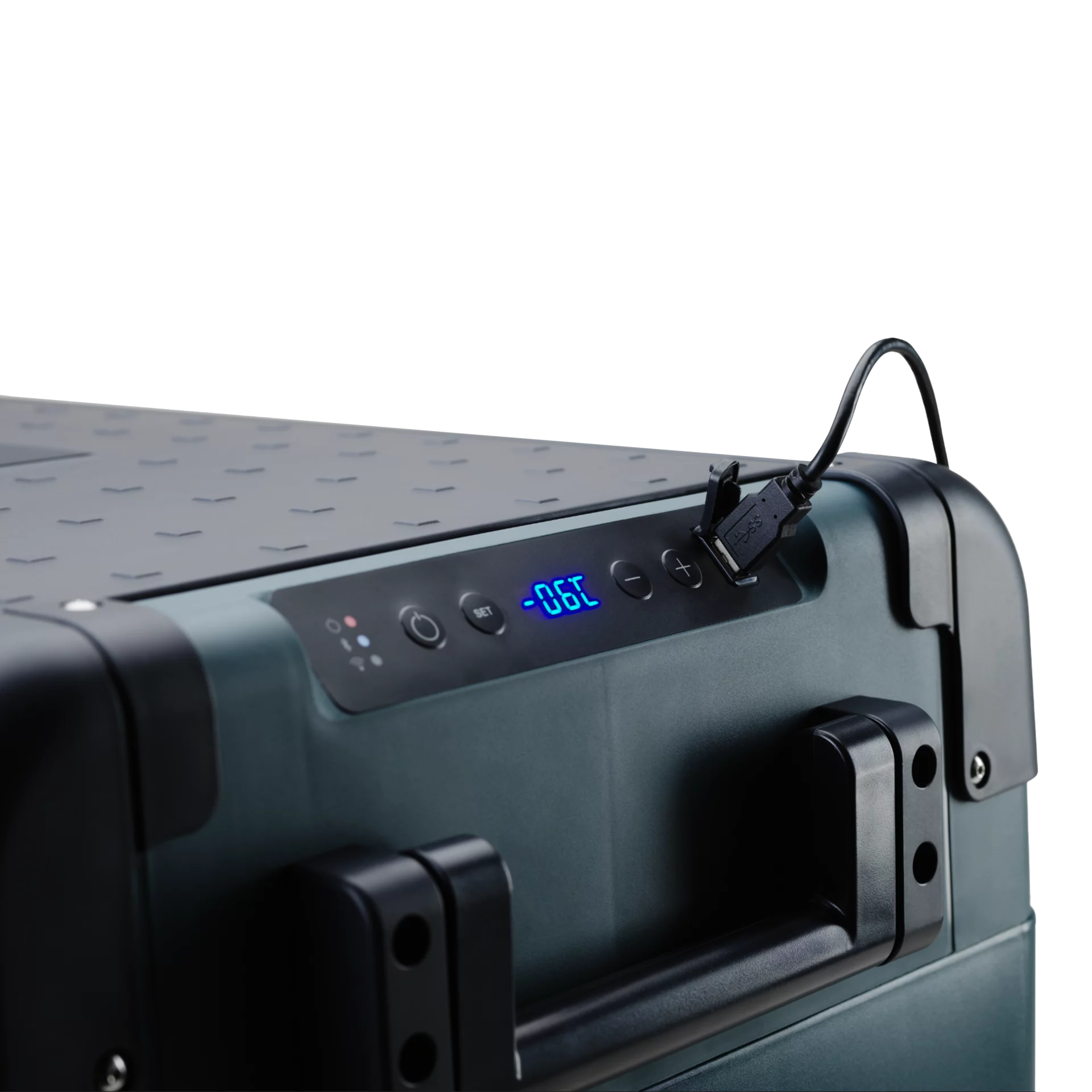 Dometic CFX2 57 Tragbare Kompressorkühlbox – 57 Liter, 12/24V & 230V Dometic CFX2 Kompressorkühlbox – Bedienfeld mit Display und USB-Anschluss