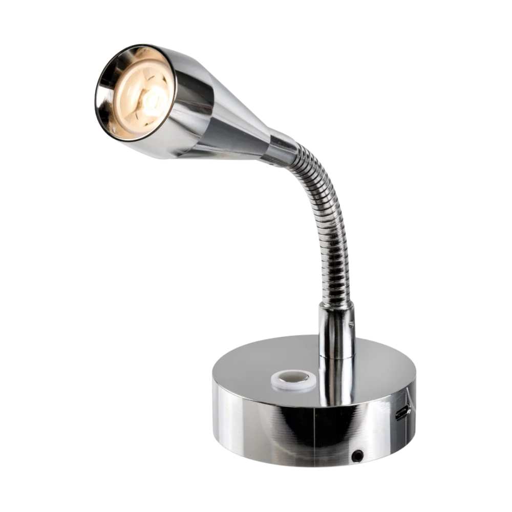 Osculati LED-Leselampe 12V poliert – Gesamtansicht mit verchromtem Gooseneck-Arm