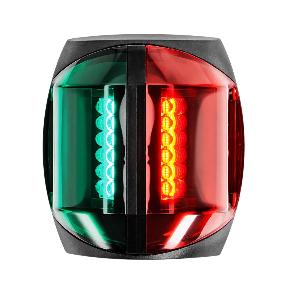 Osculati Sphera II Navigationslicht zweifarbig LED – Frontansicht rot/grün, Gehäuse schwarz